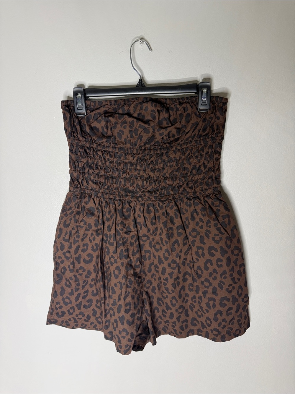 Primark Brown Leopard Print Smocked Strapless Romper Size Medium